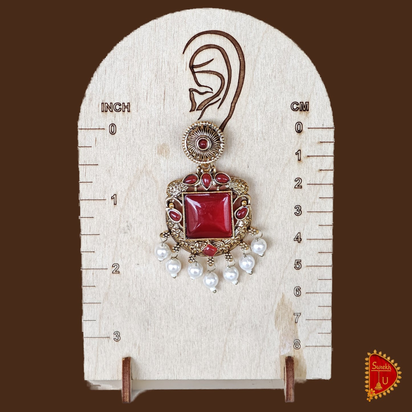 Red antique Golden Pearl Chandbali
