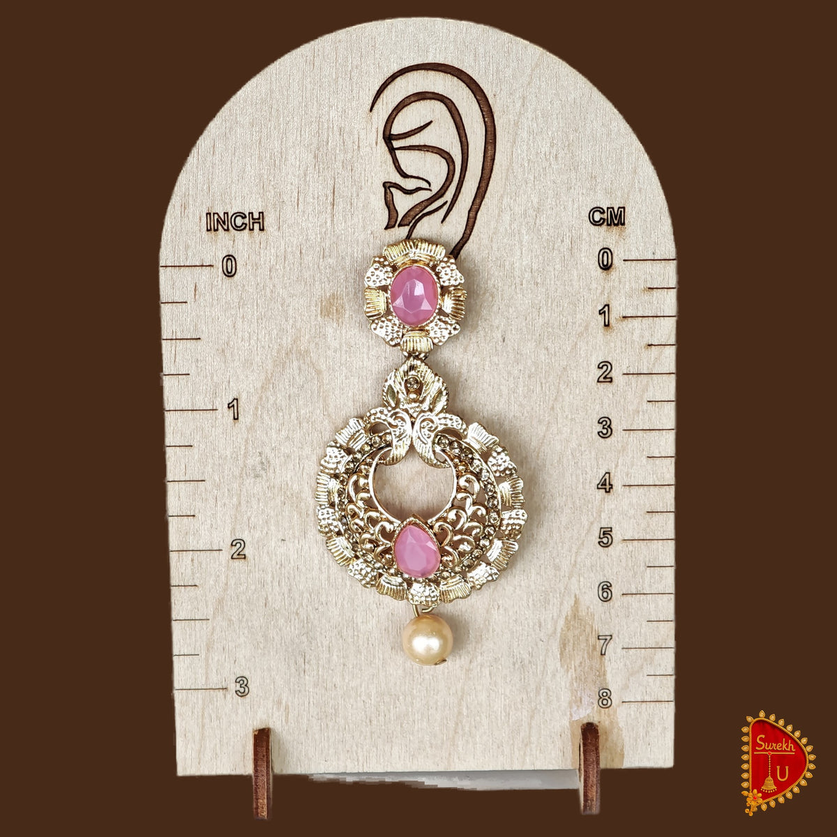 Golden Baby Pink Stud Chandbali