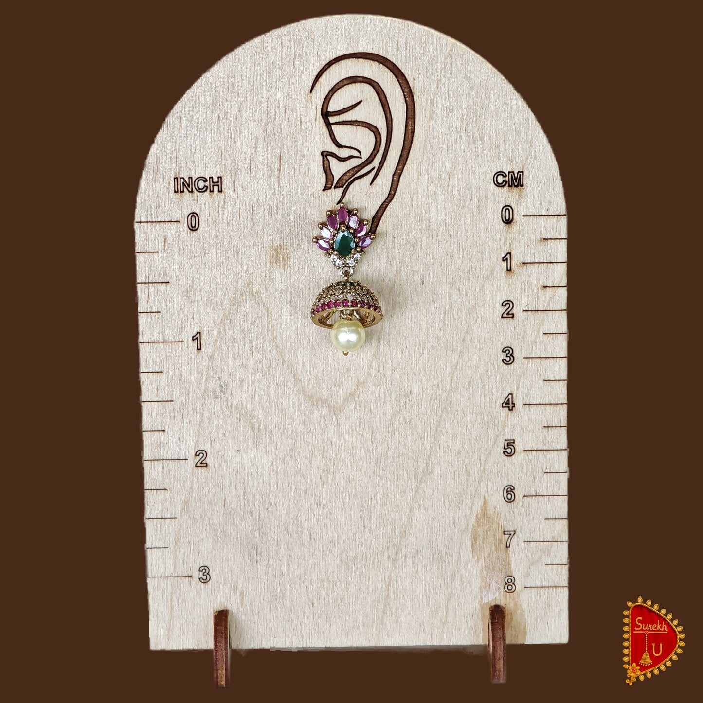 Pink Green AD Floral Jhumki small