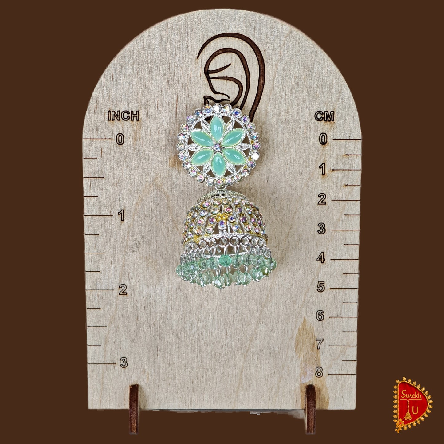 Mint Green Silver Round Floral Jhumki