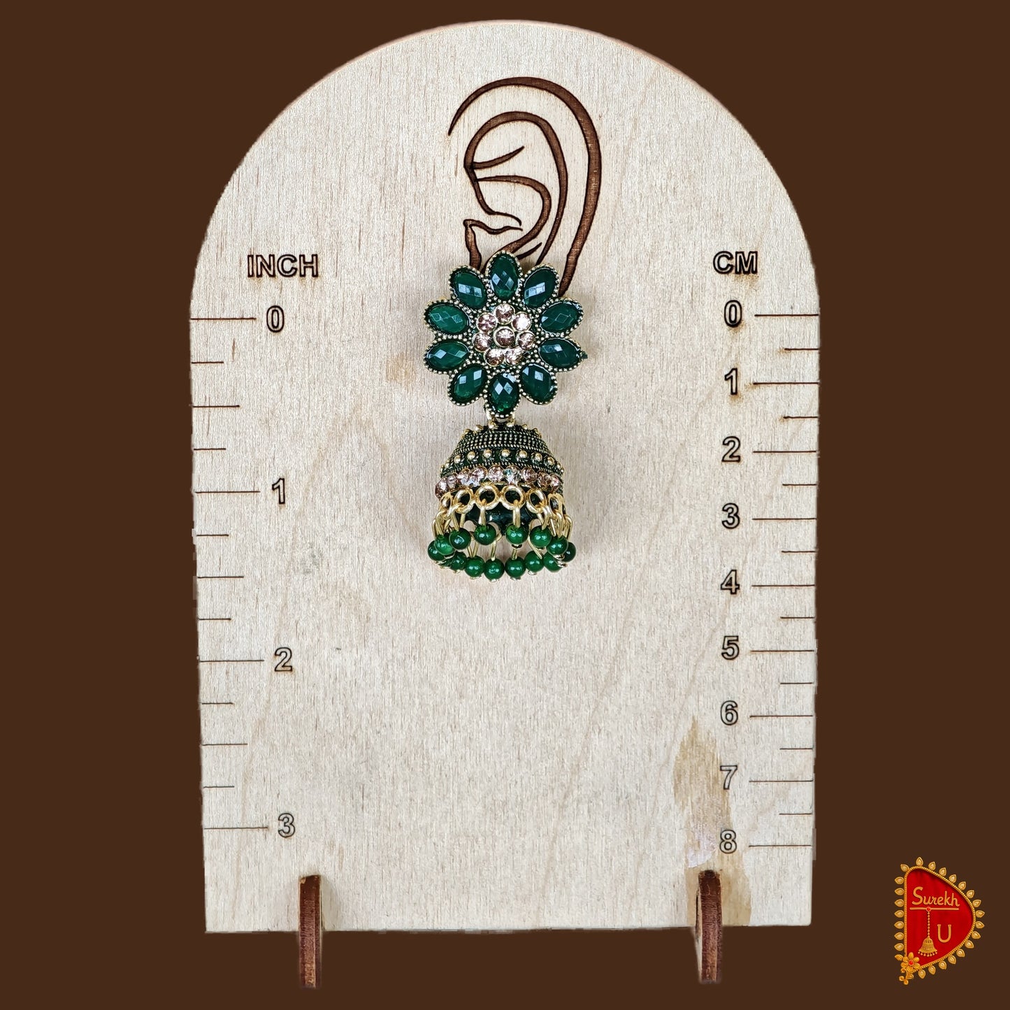 Bottle Green Floral Stones Jhumki