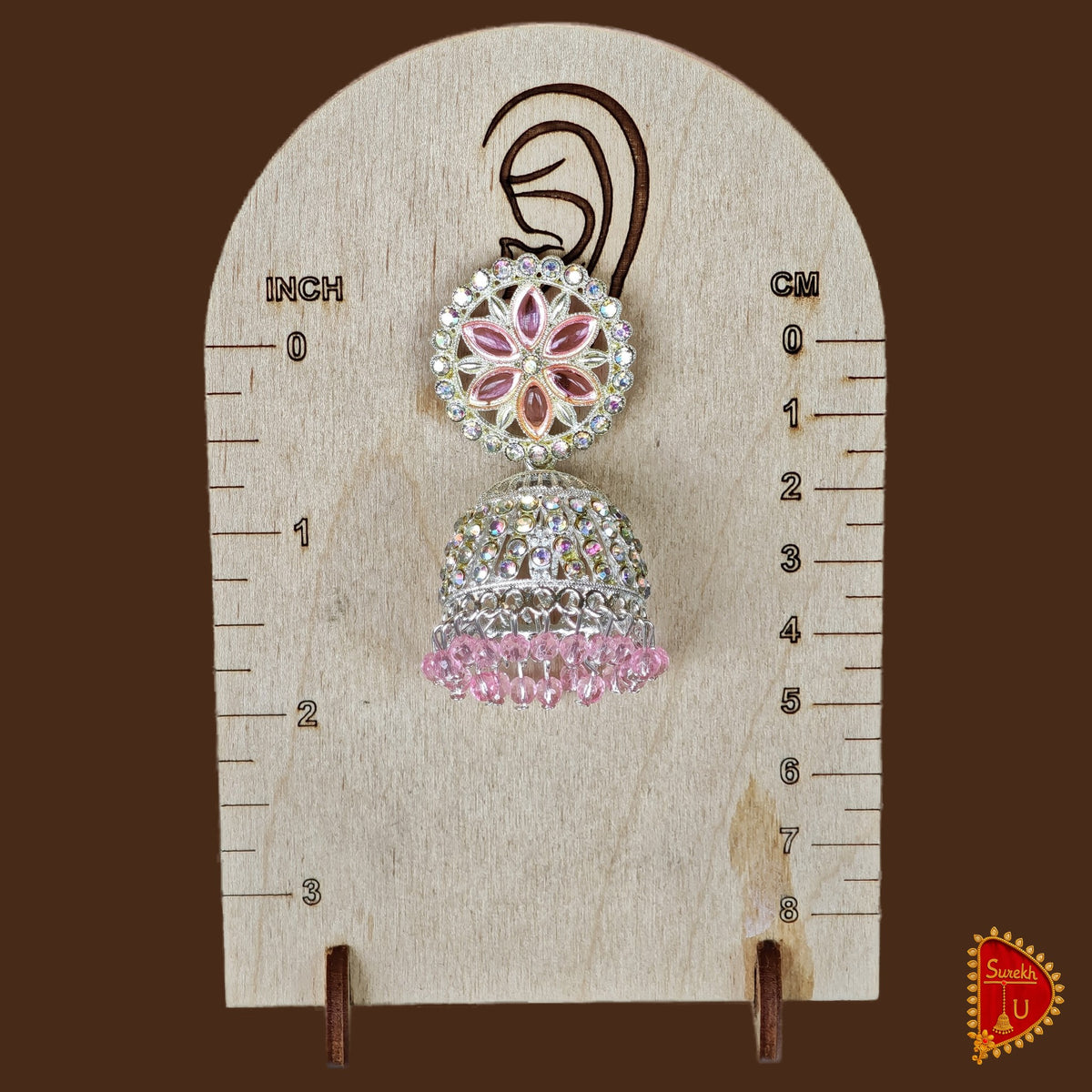 Pink Silver Round Floral Jhumki