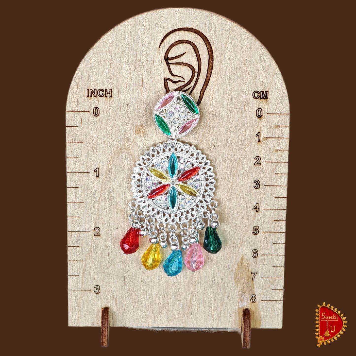 Multicoloured Floral Round Silver Dangler