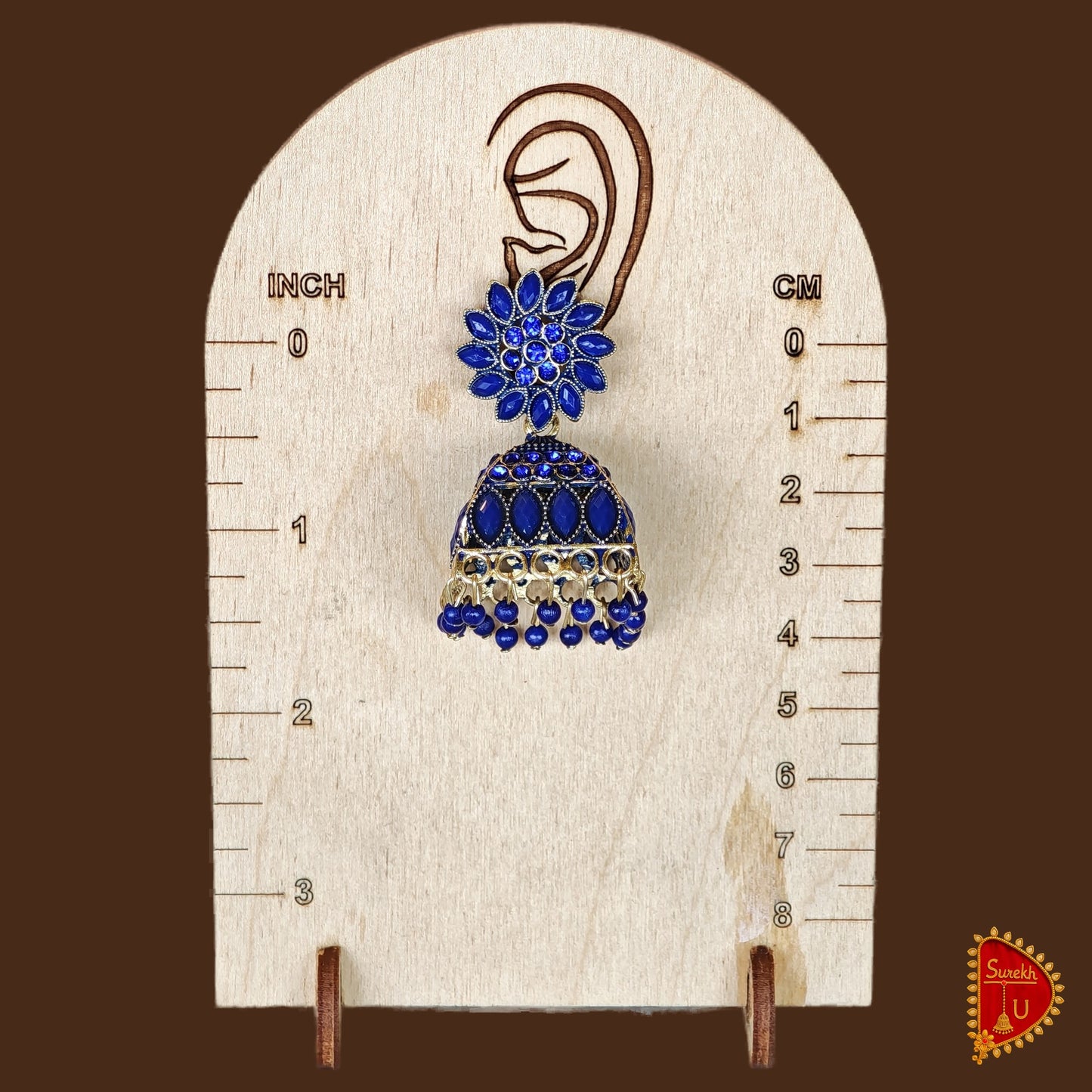 Royal Blue Floral Stones Jhumki