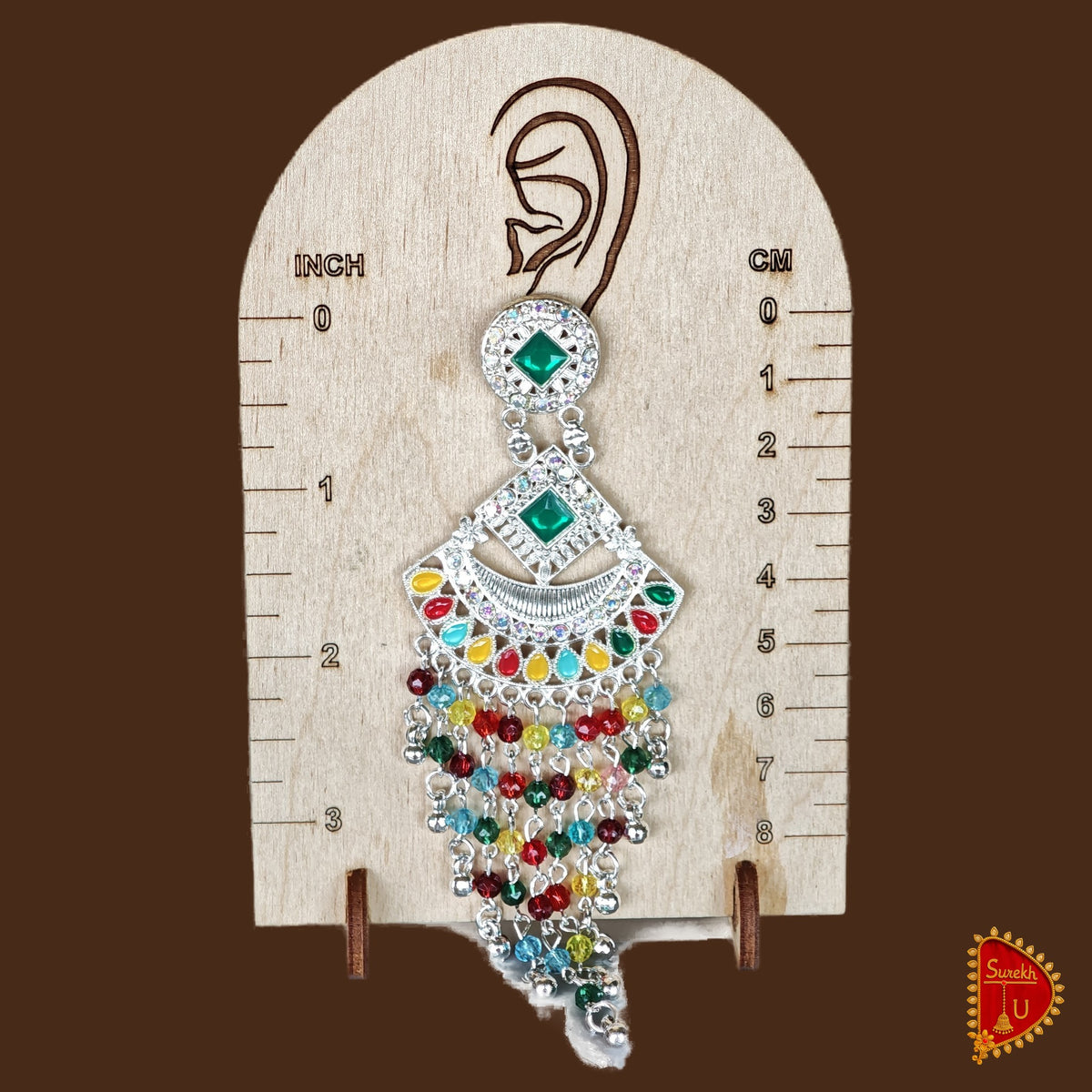 Multicoloured Silver Latkan Chandbali