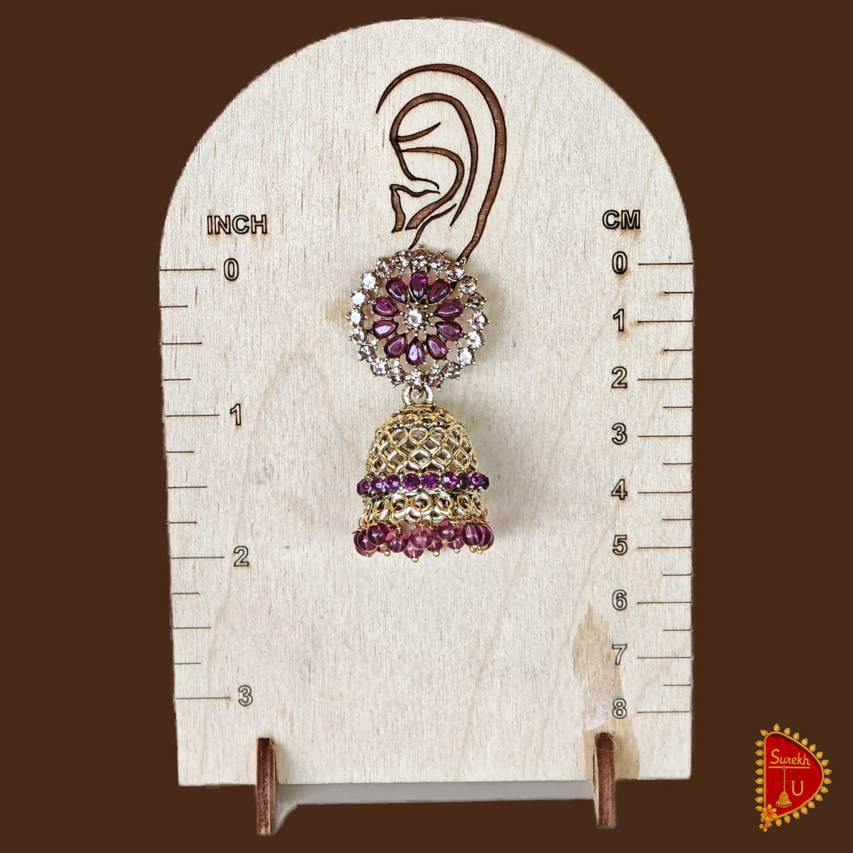 Wine Rosegold Jaali Floral Jhumki
