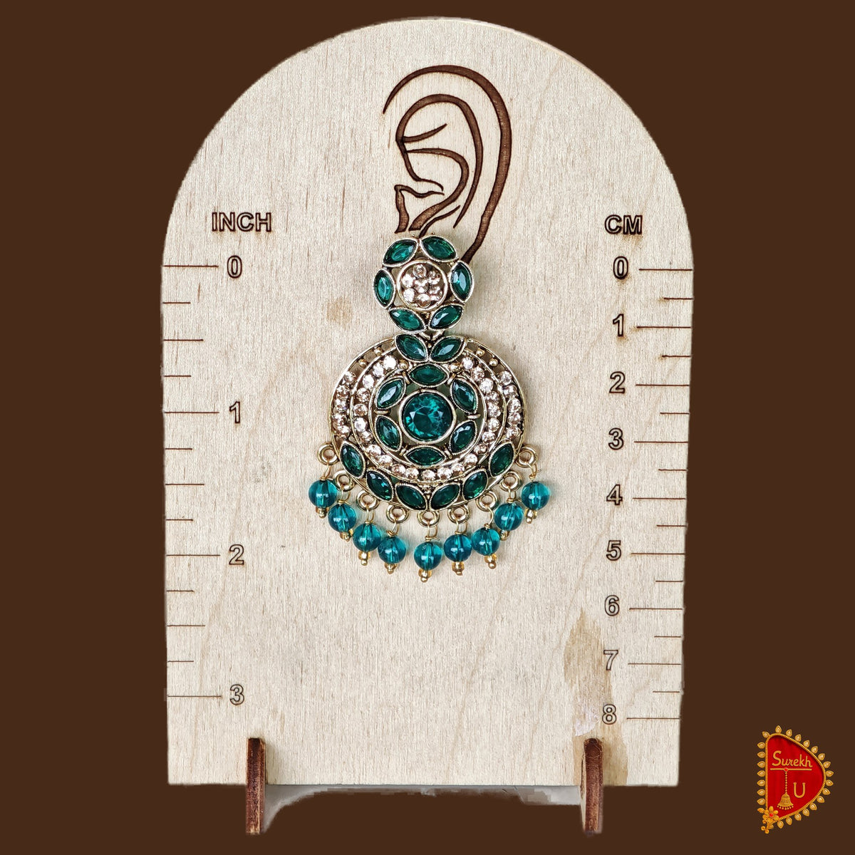 Bottle Green Rosegold Floral Beads Chandbali