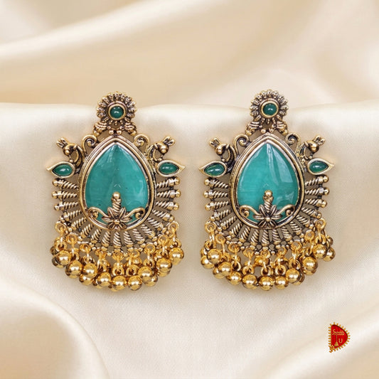 Kashmiri Bottle Green Peacock Chandbali