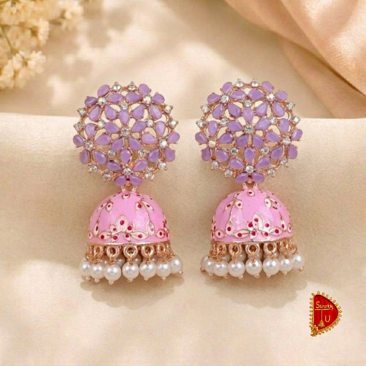 Lavender Floral Meena Jhumki