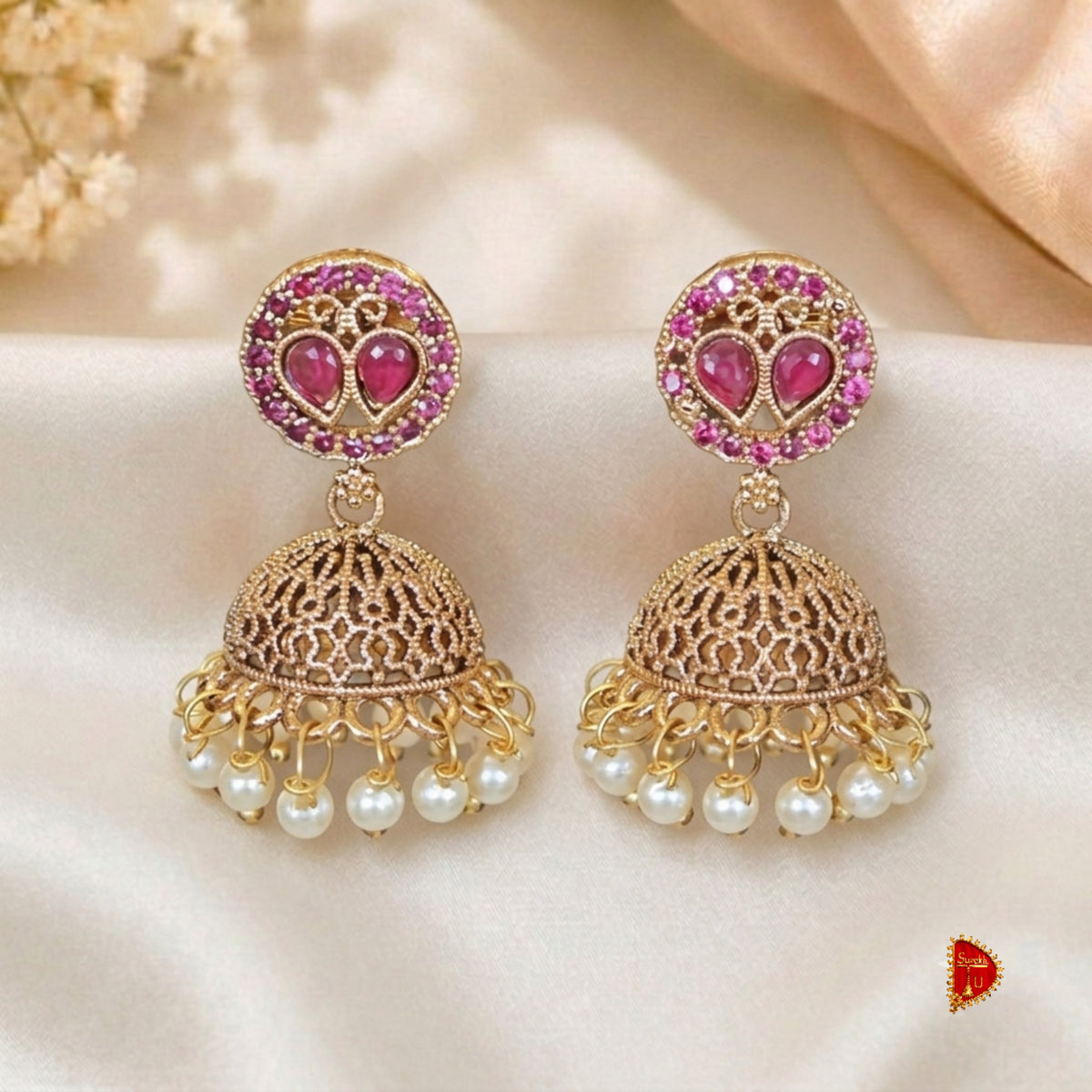 Pink Golden Round Star Jhumki