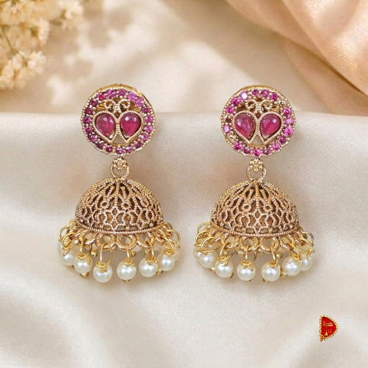 Pink Golden Round Star Jhumki