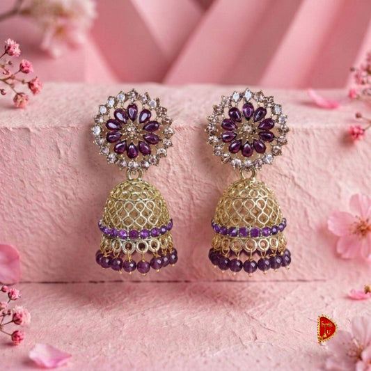 Wine Rosegold Jaali Floral Jhumki