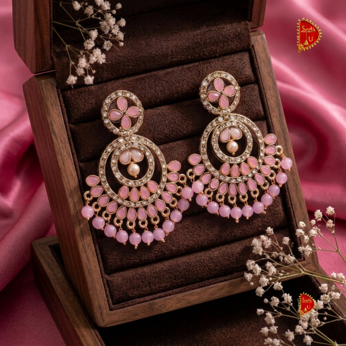 Baby Pink Floral Chandbali