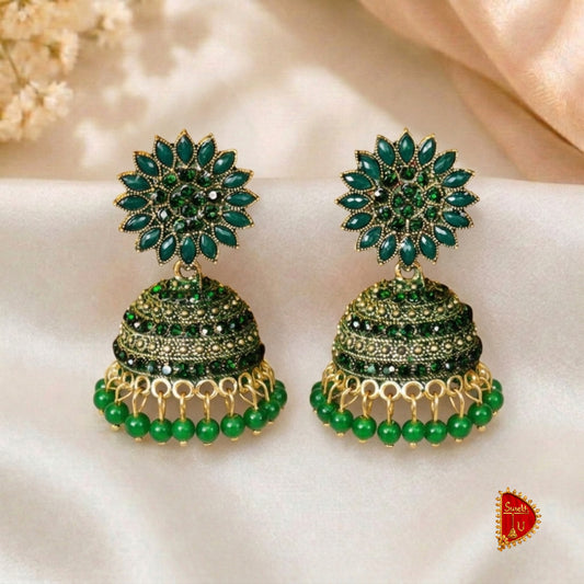 Bottle Green Floral Base Jhumki