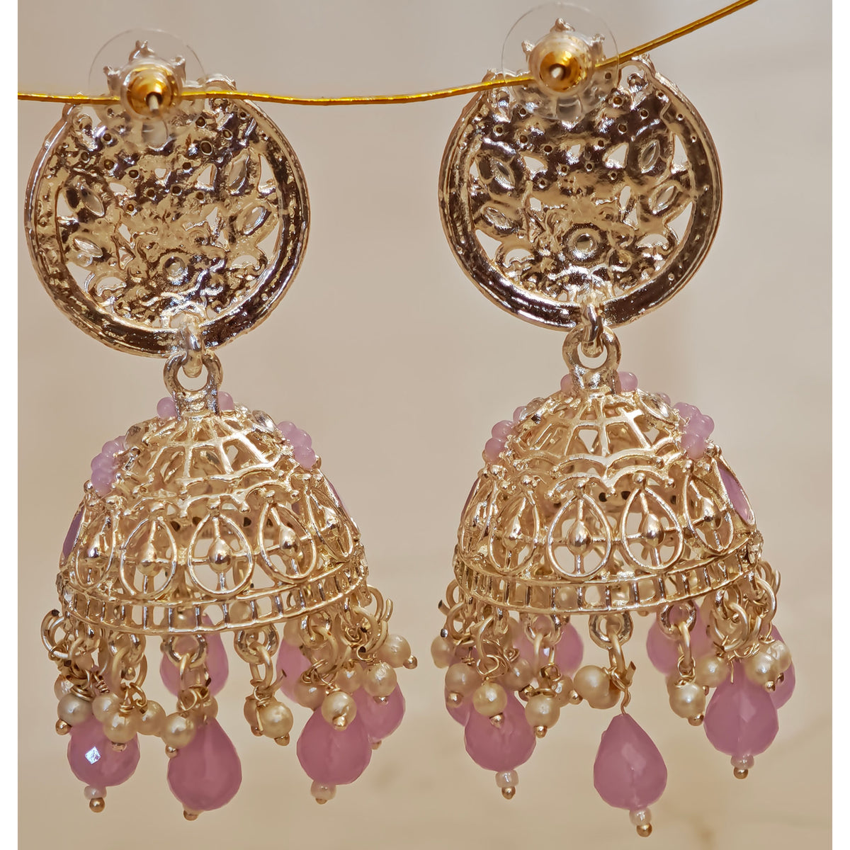 Lavender Silver Kundan Styled Stone Jhumki