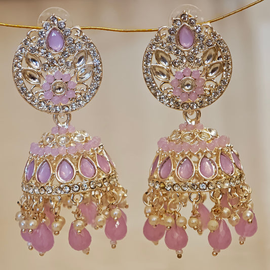 Lavender Silver Kundan Styled Stone Jhumki