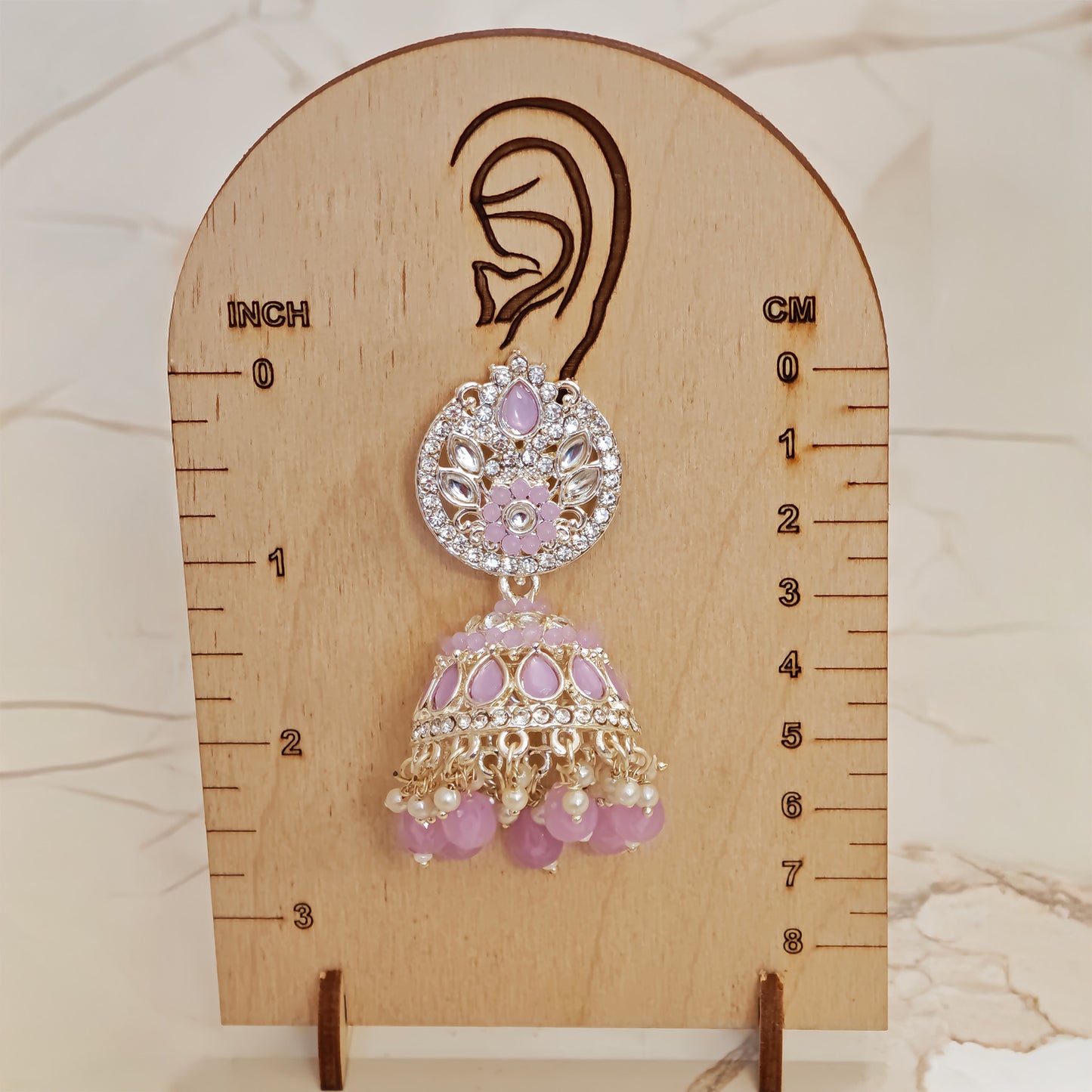 Lavender Silver Kundan Styled Stone Jhumki