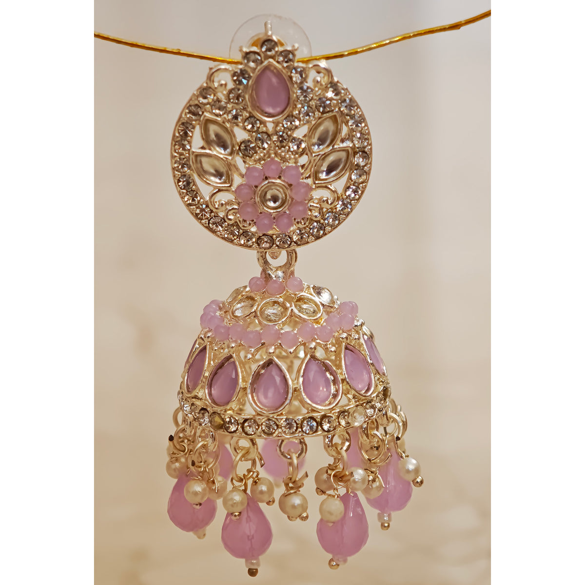 Lavender Silver Kundan Styled Stone Jhumki
