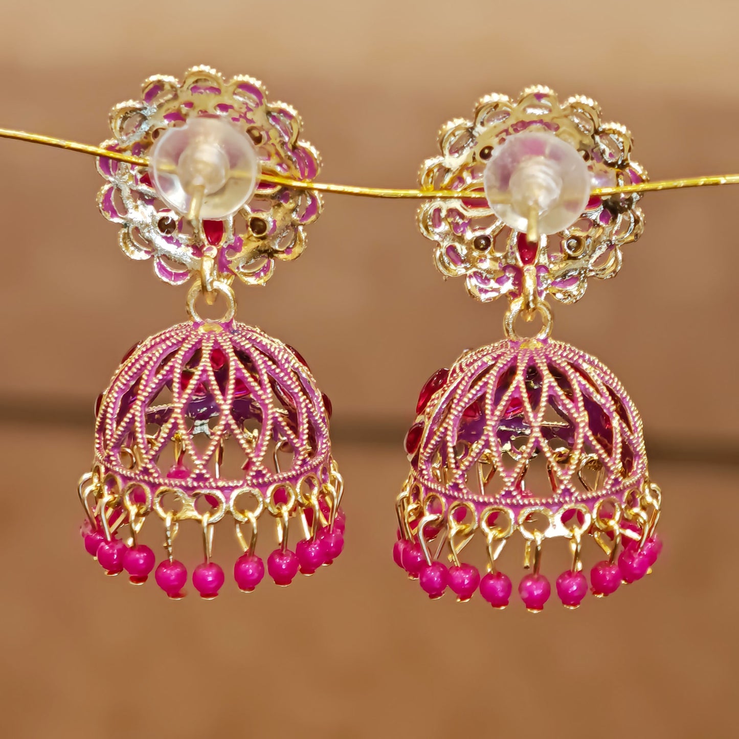 Rani Pink Floral Jaali Jhumki