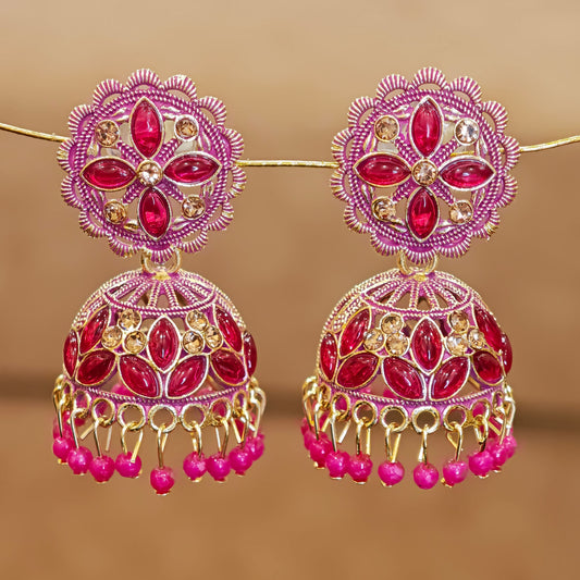Rani Pink Floral Jaali Jhumki