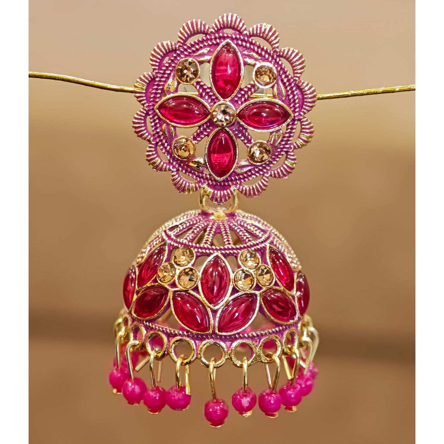 Rani Pink Floral Jaali Jhumki