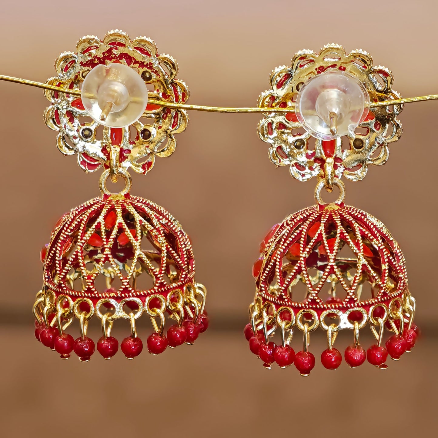 Red Floral Jaali Jhumki