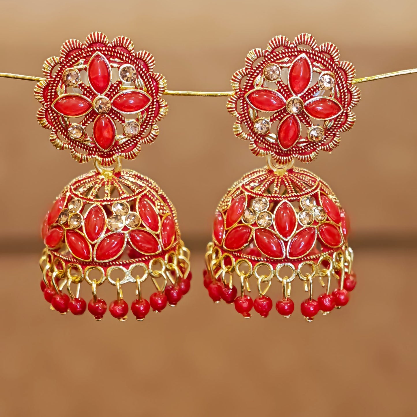 Red Floral Jaali Jhumki