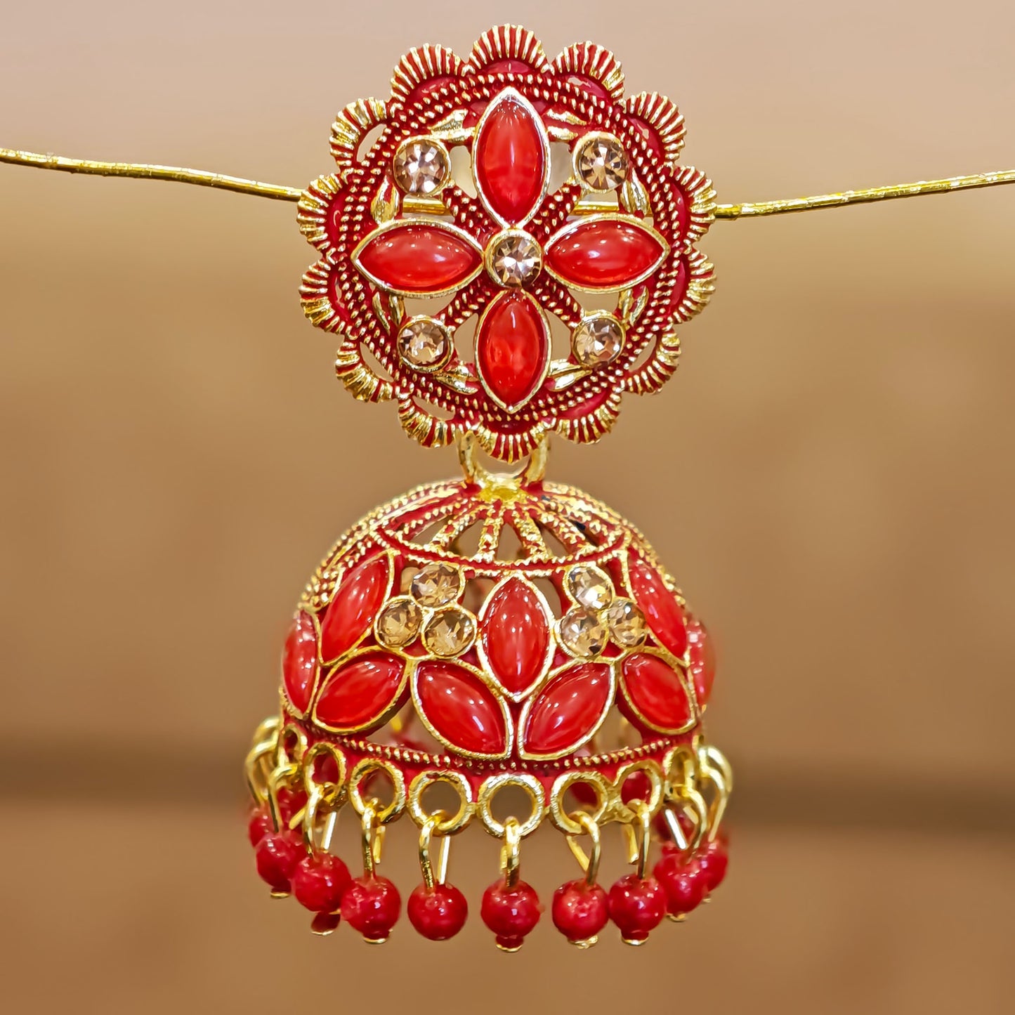 Red Floral Jaali Jhumki