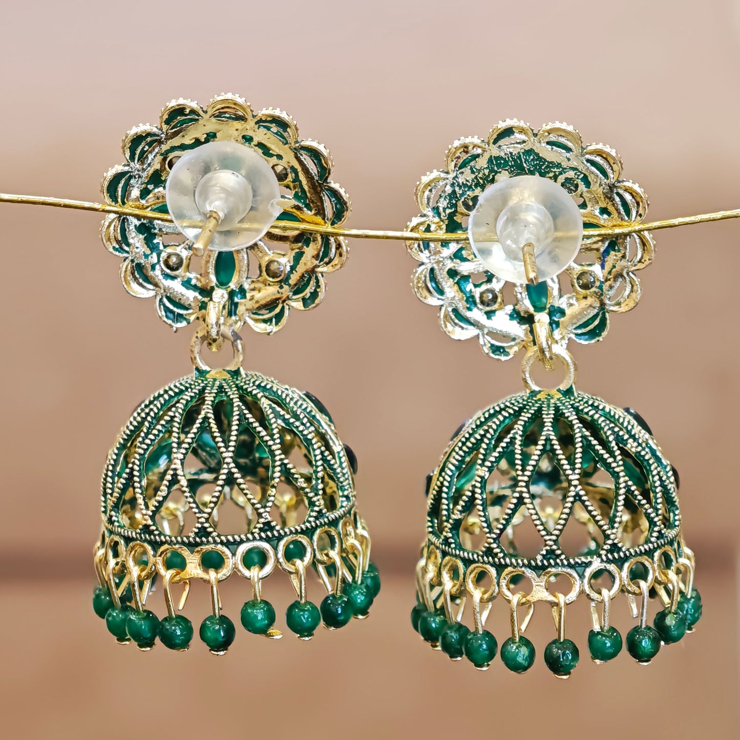 Bottle Green Floral Jaali Jhumki