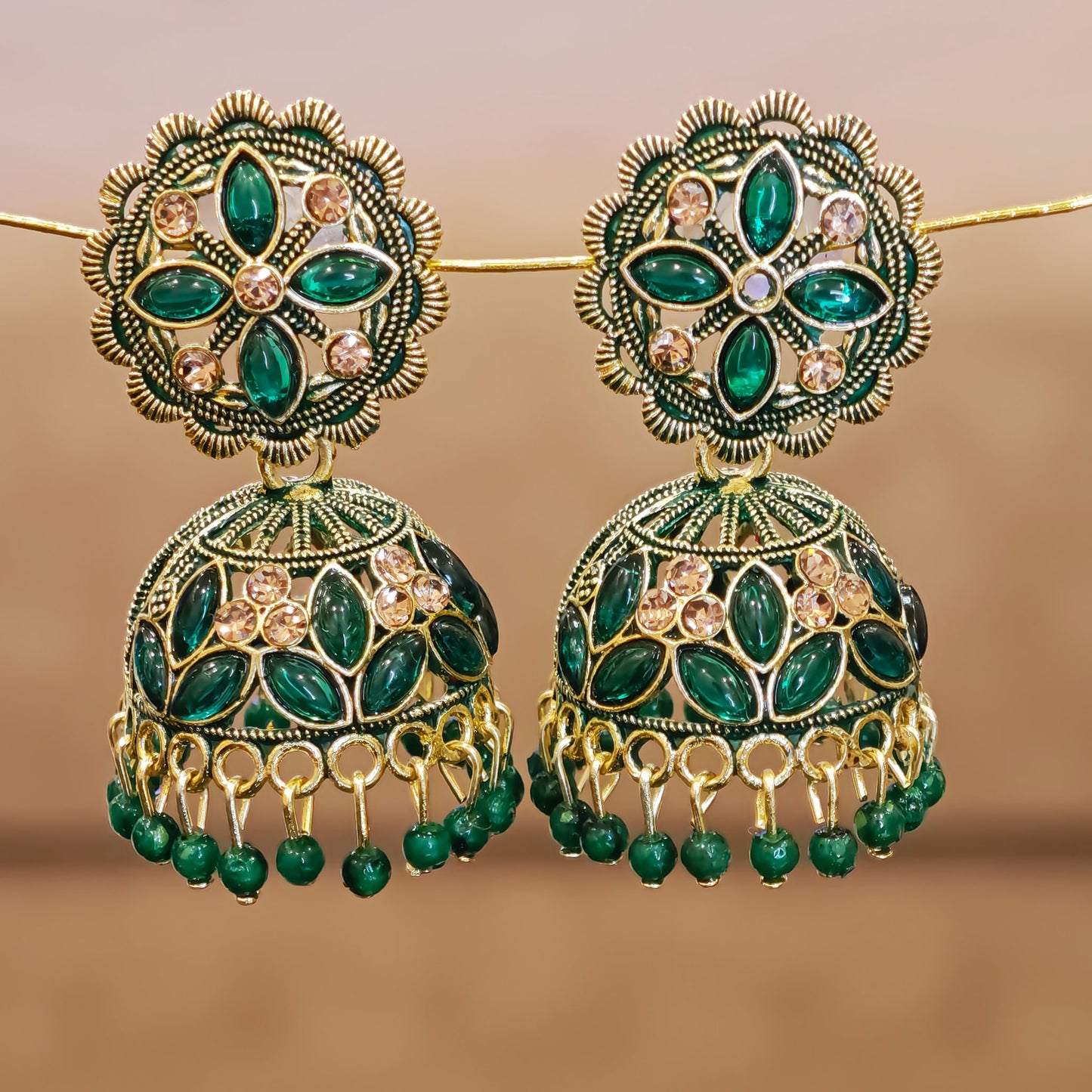 Bottle Green Floral Jaali Jhumki