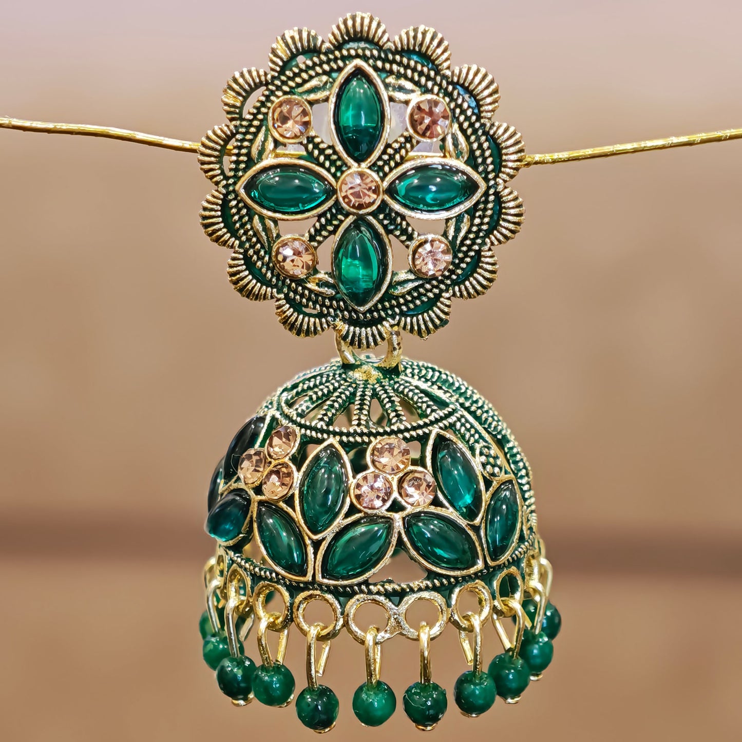 Bottle Green Floral Jaali Jhumki