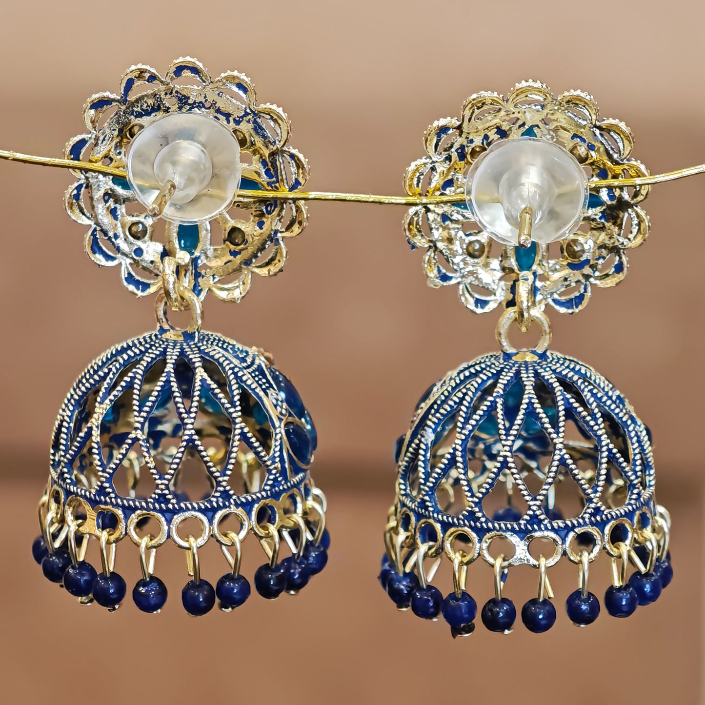 Peacock Blue Floral Jaali Jhumki
