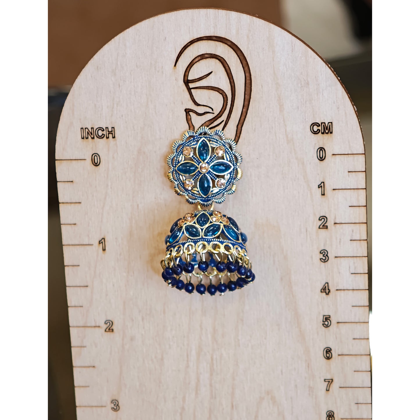Peacock Blue Floral Jaali Jhumki