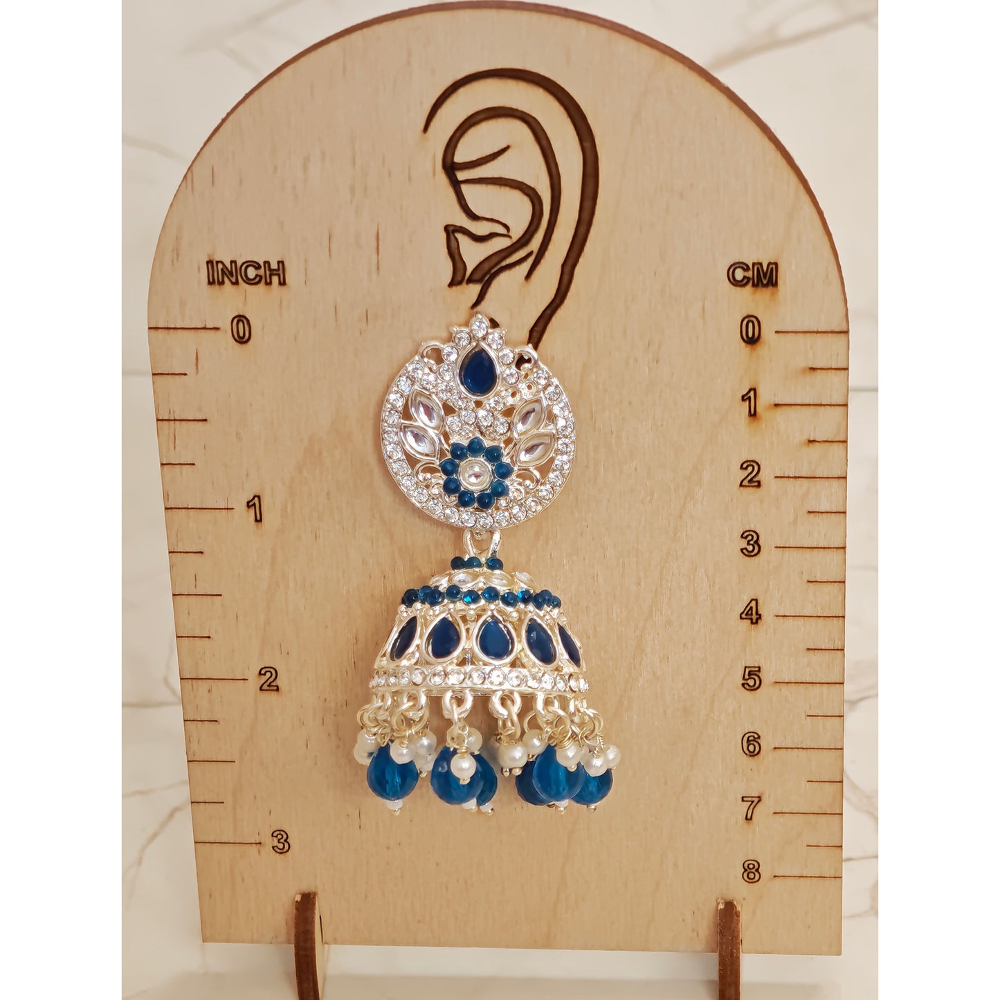 Peacock Blue Silver Kundan Styled Stone Jhumki