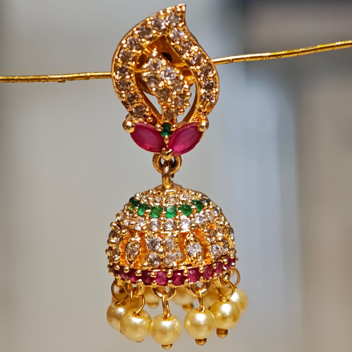 AD Leaf Shaped Pearl Golden Jhumki
