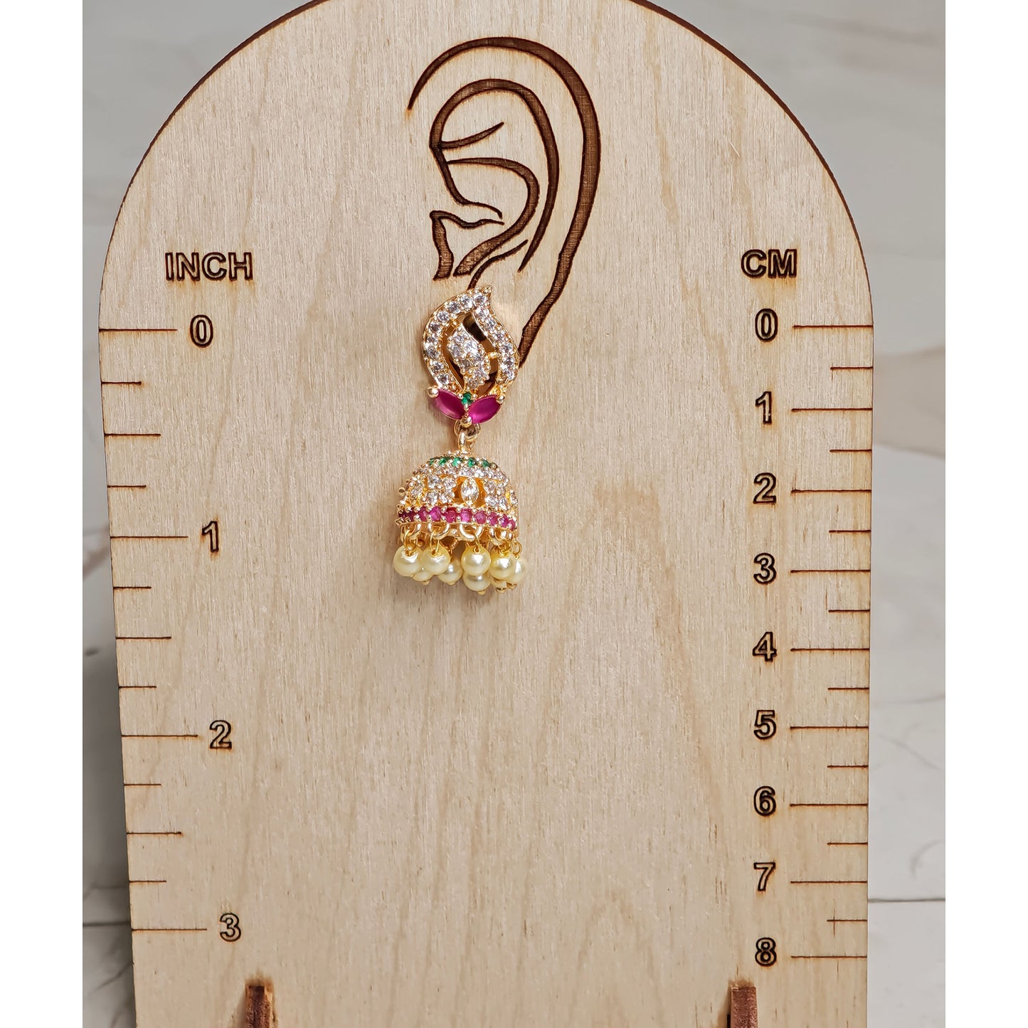 AD Leaf Shaped Pearl Golden Jhumki