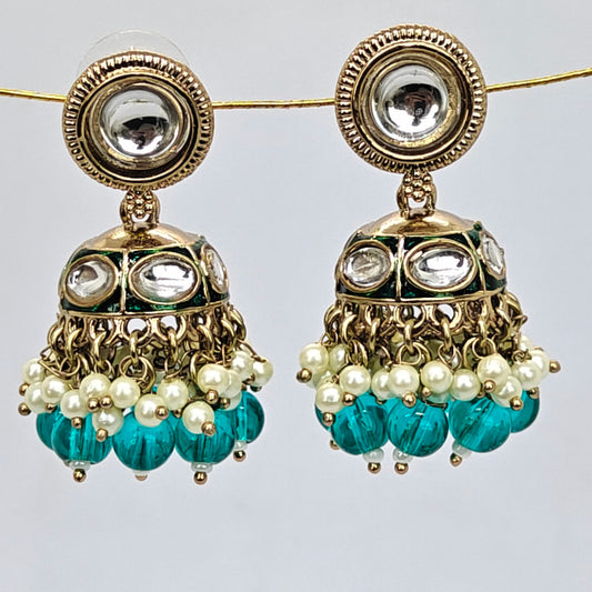 Aqua Blue Kundan Jhumki