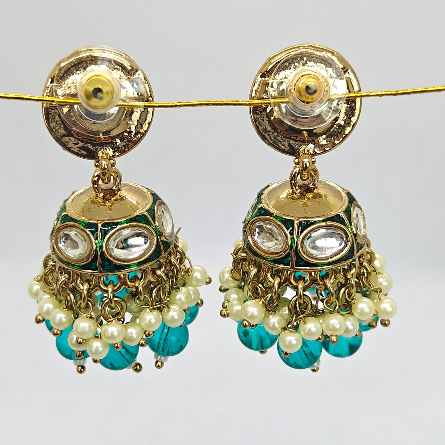 Aqua Blue Kundan Jhumki