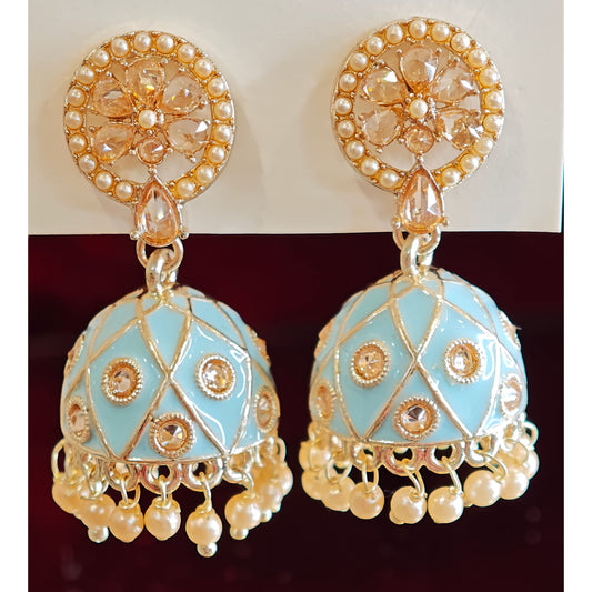 Aqua Blue Meenakari Jhumki