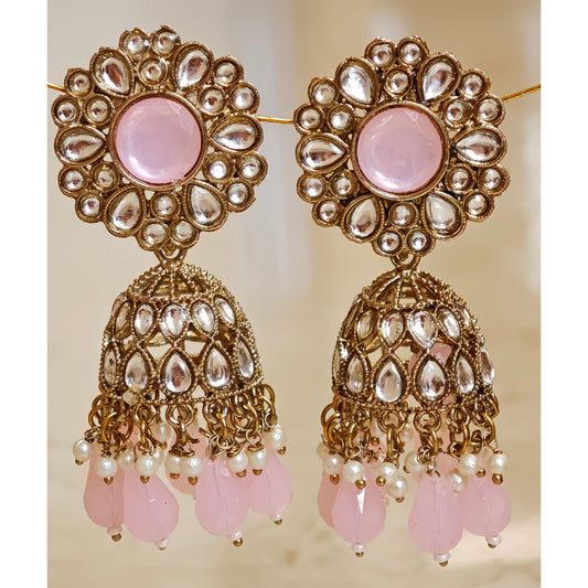 Baby Pink Kundan Floral Jaali Jhumki