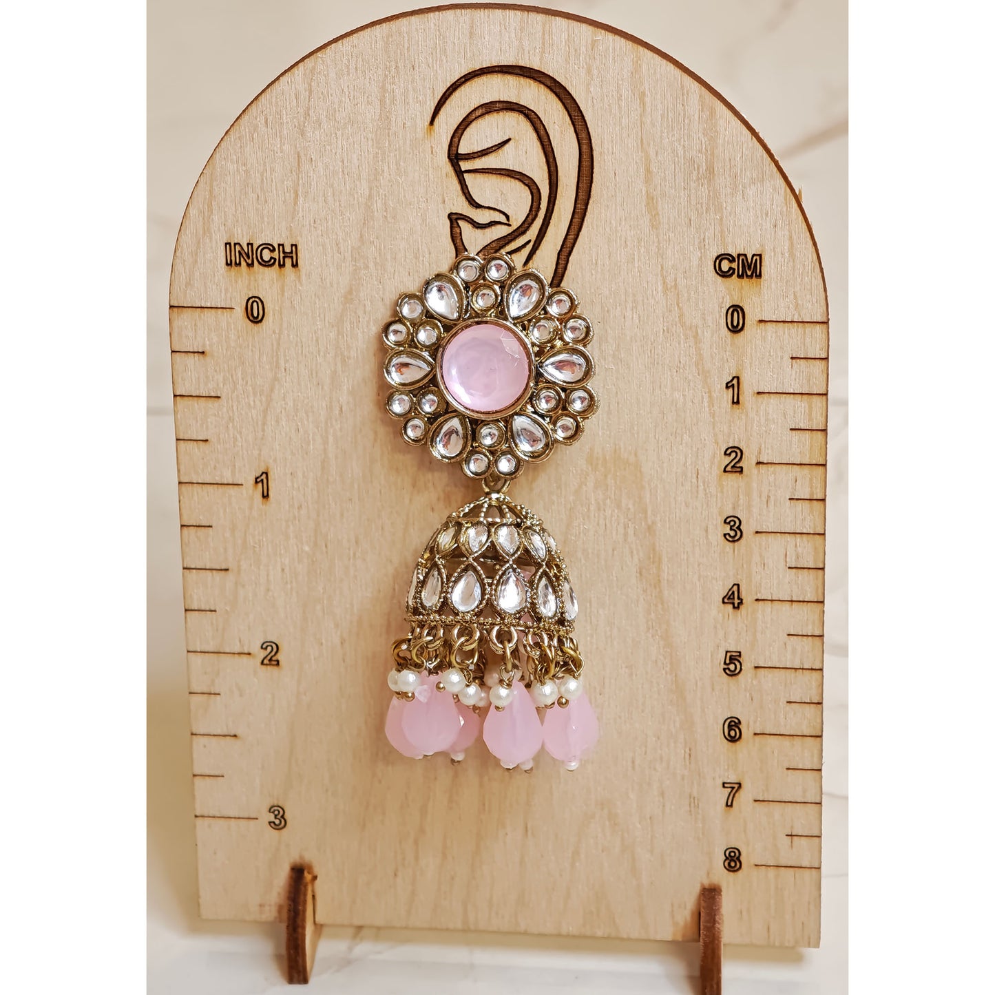 Baby Pink Kundan Floral Jaali Jhumki