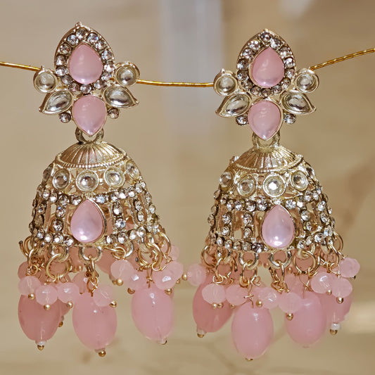 Baby Pink Kundan Jaali Jhumki
