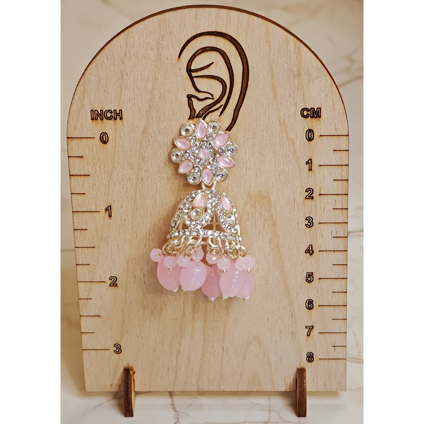 Baby Pink Silver Floral Jaali Jhumki