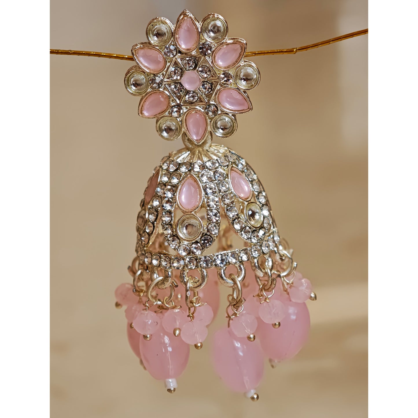 Baby Pink Silver Floral Jaali Jhumki