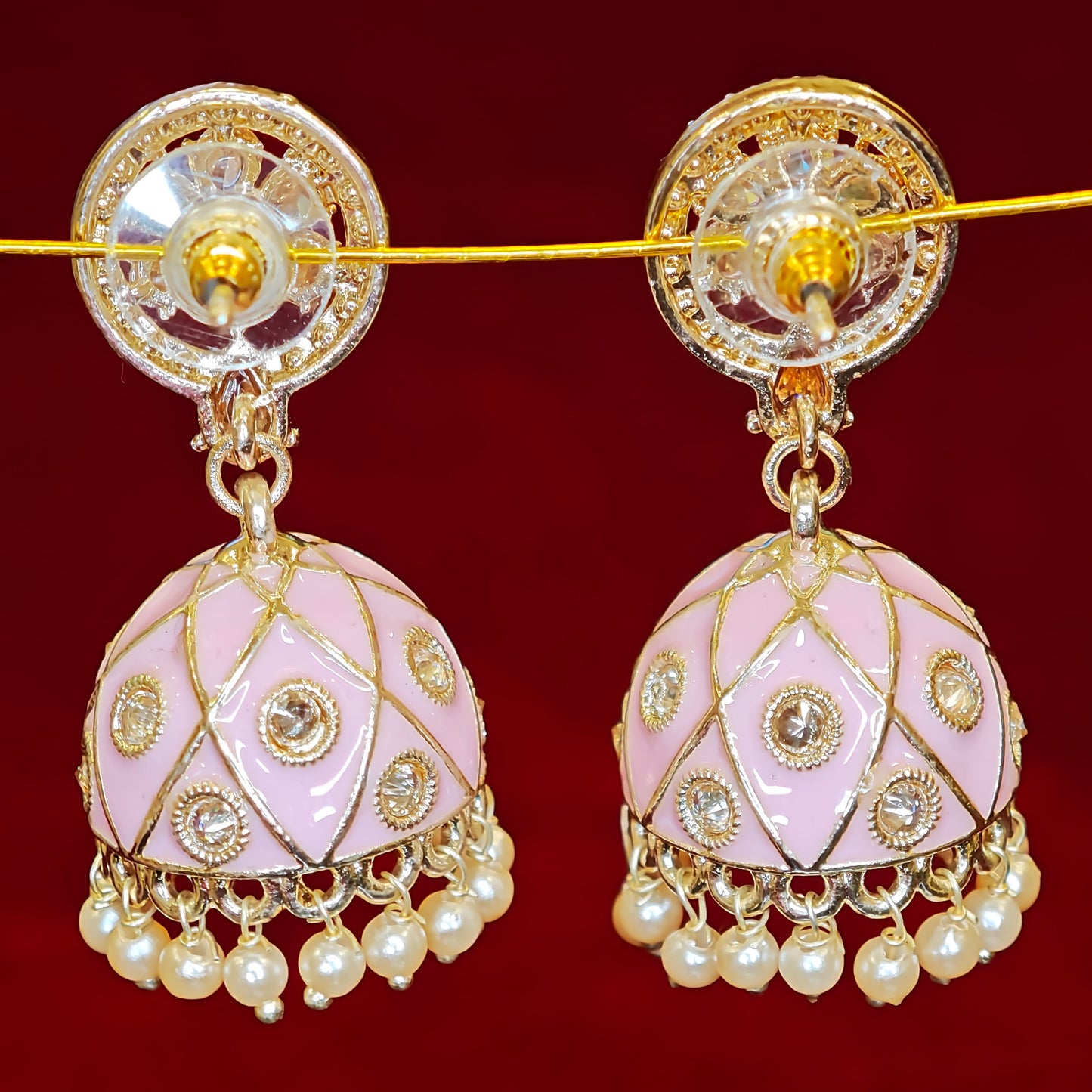 Baby Pink Meenakari Jhumki