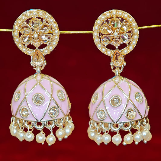 Baby Pink Meenakari Jhumki
