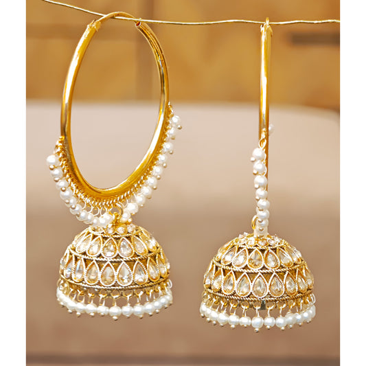 Big Golden Pearl Hoops Jhumki
