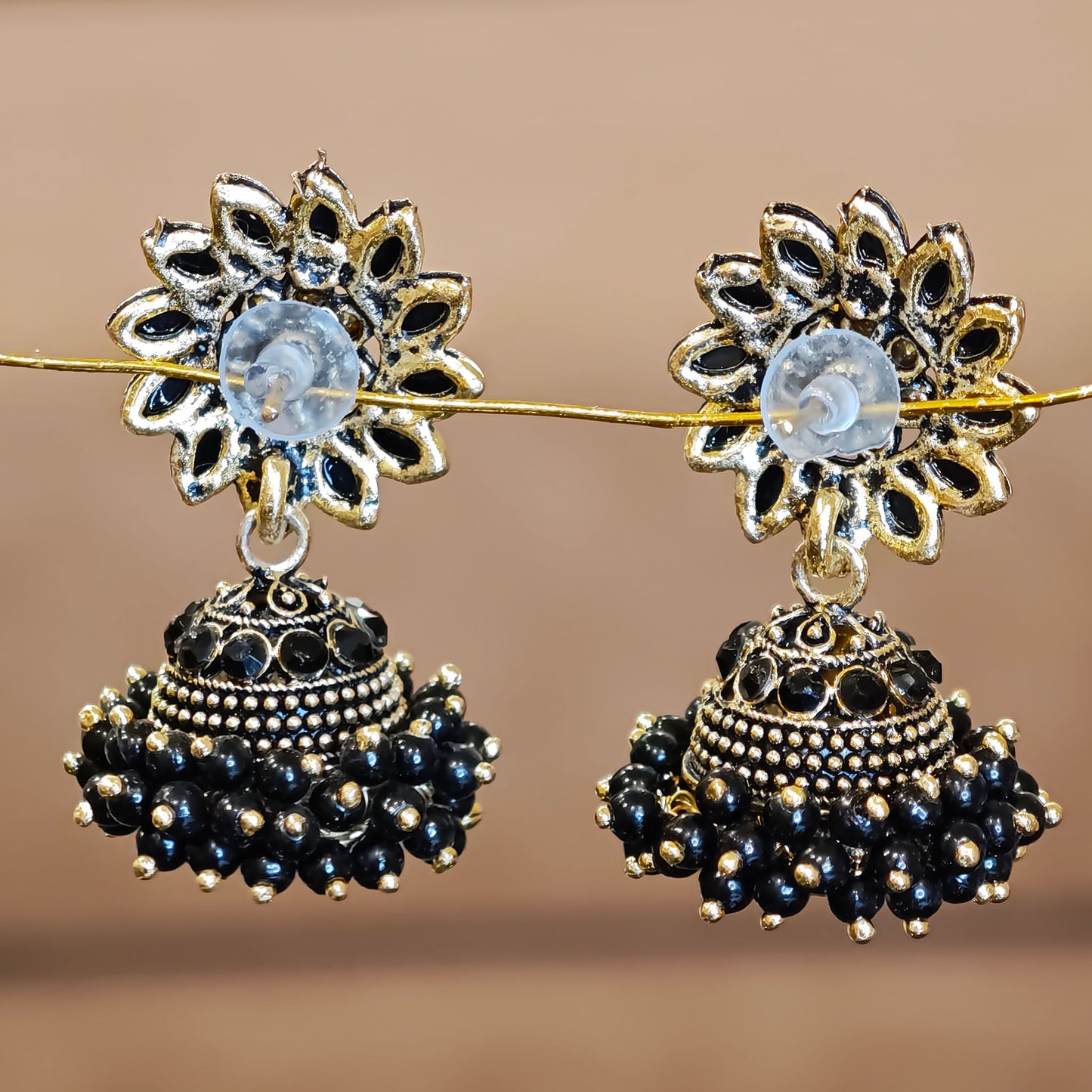 Black Floral Cluster Jhumki