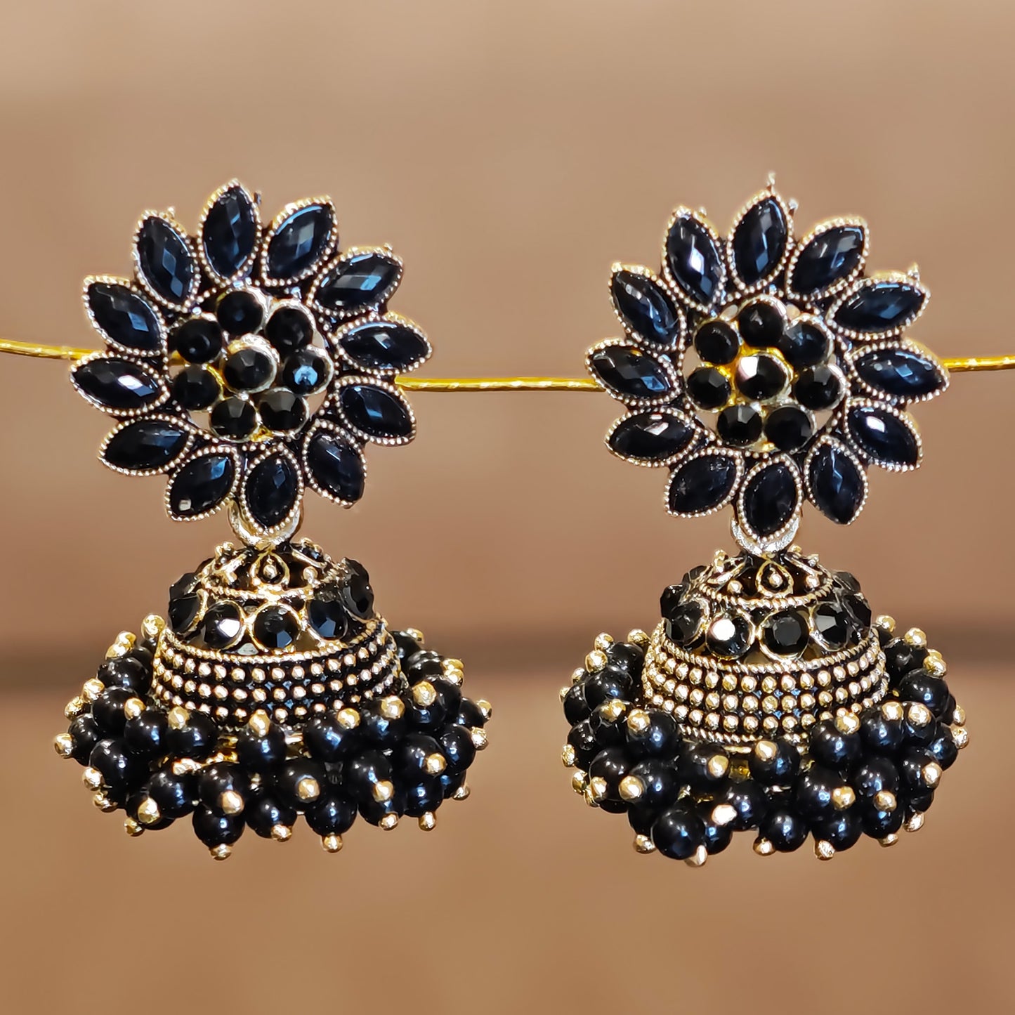 Black Floral Cluster Jhumki
