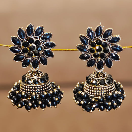 Black Floral Cluster Jhumki